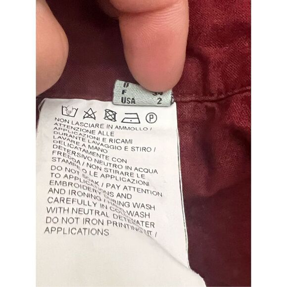 Pinko Women's Burgundy Eyelet Lace High-Rise Belted Shorts Size 2 - Picture 8 of 9